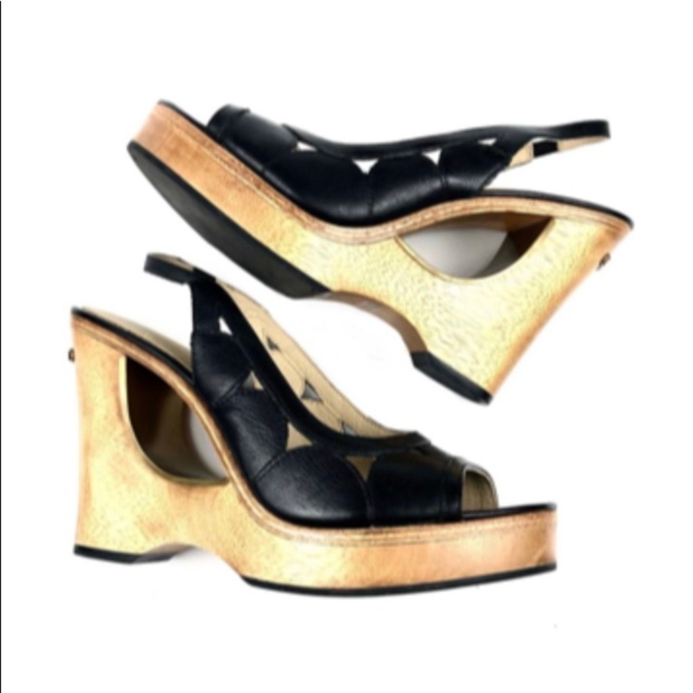 Michael Kors Black Leather Wedge Sandals size 10